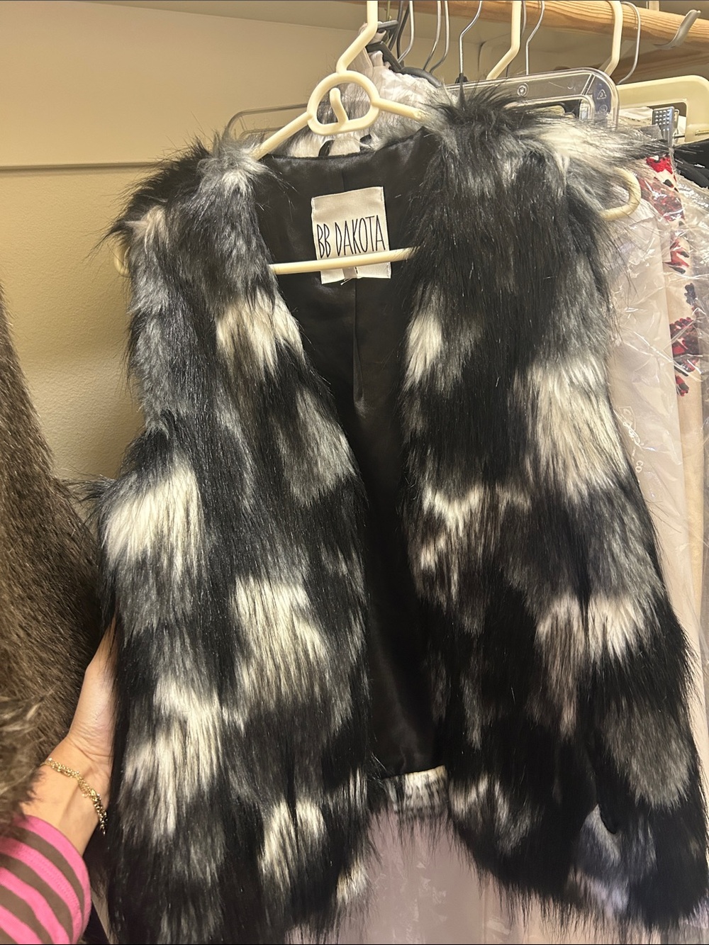 BB Dakota Black and White Faux Fur Vest
